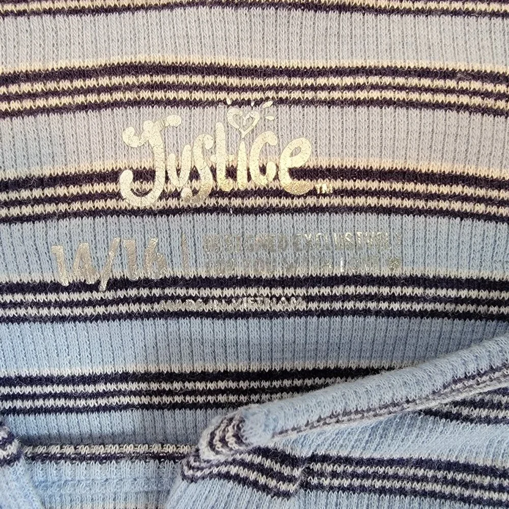 Justice Girls Long Sleeve Lace Up Ribbed Thermal Top Blue Stripes